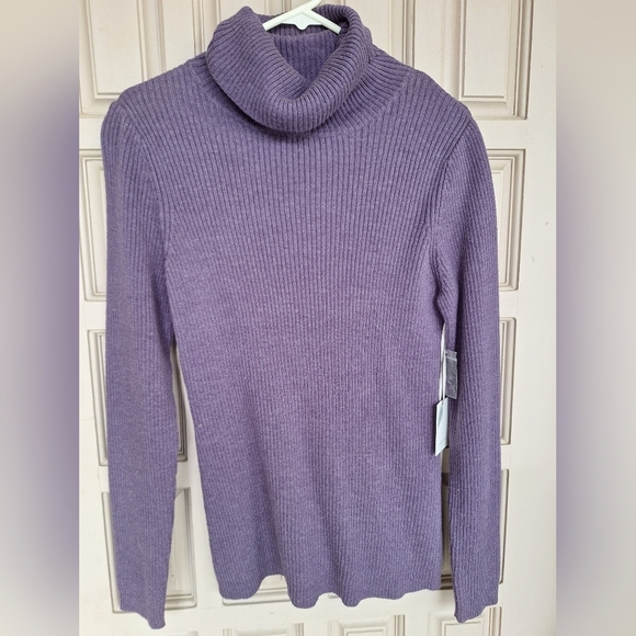 Tweeds Turtle Neck Sweater SzL Purple Long Sleeve Cotton Blend New With Tags - Picture 1 of 10